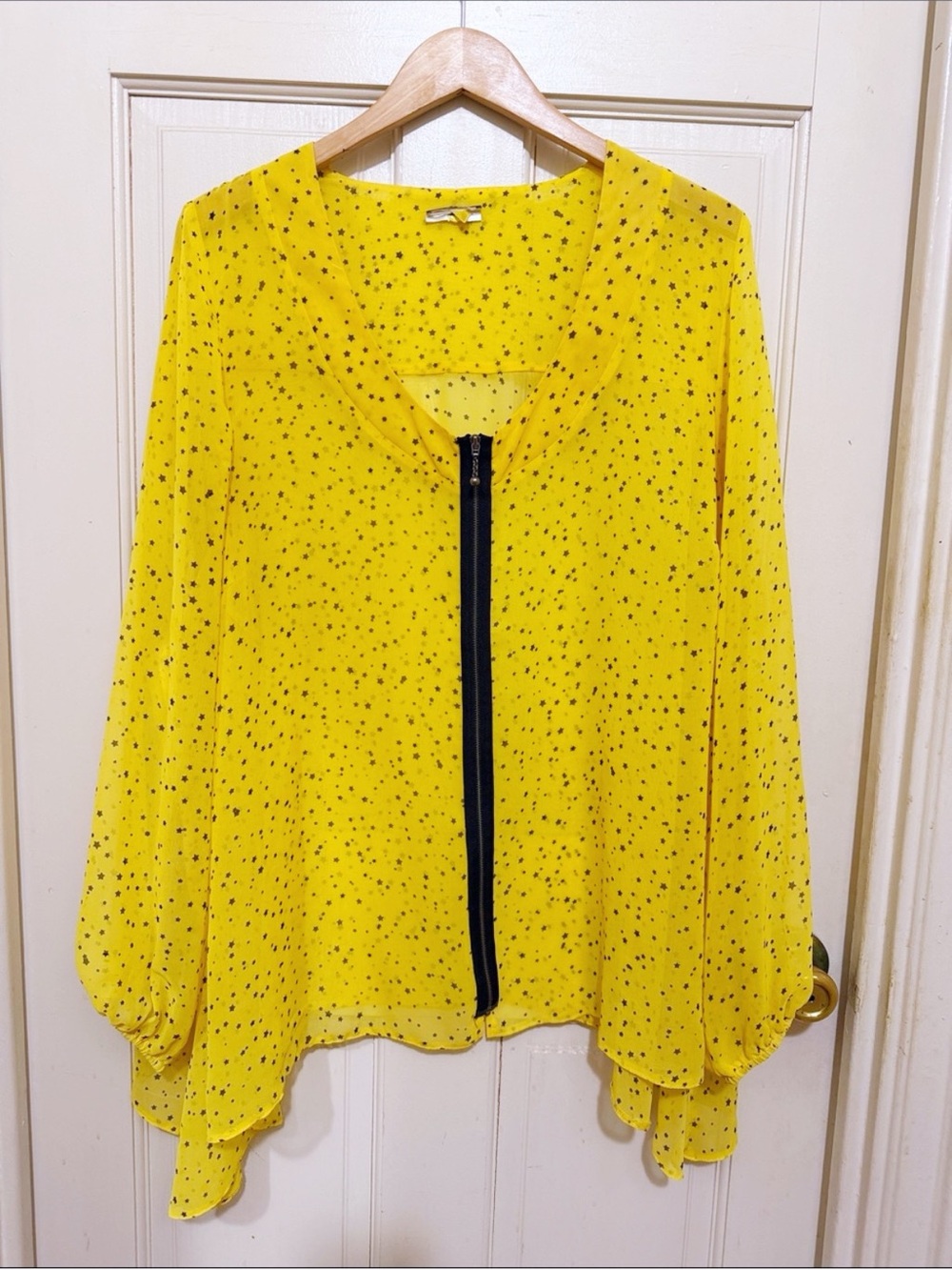 SIMPLY BE X JOE BROWN Sheer Star Yellow Printed Zip-Front Women's Top